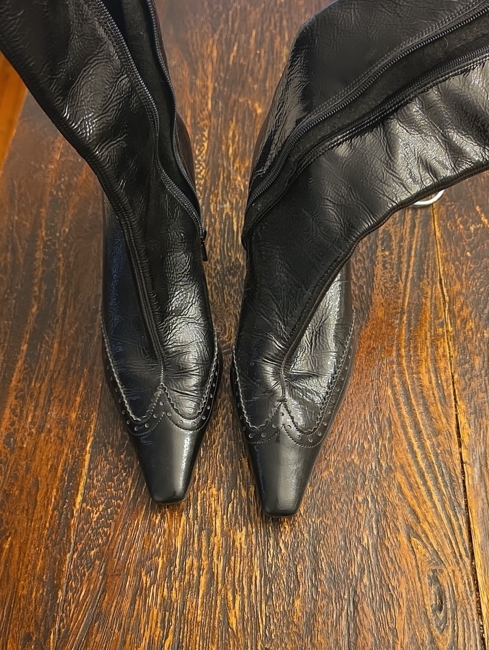 Black Pointed Toe Ankle Boots Peter Kaiser 7 Leather Upper Sueded Inner